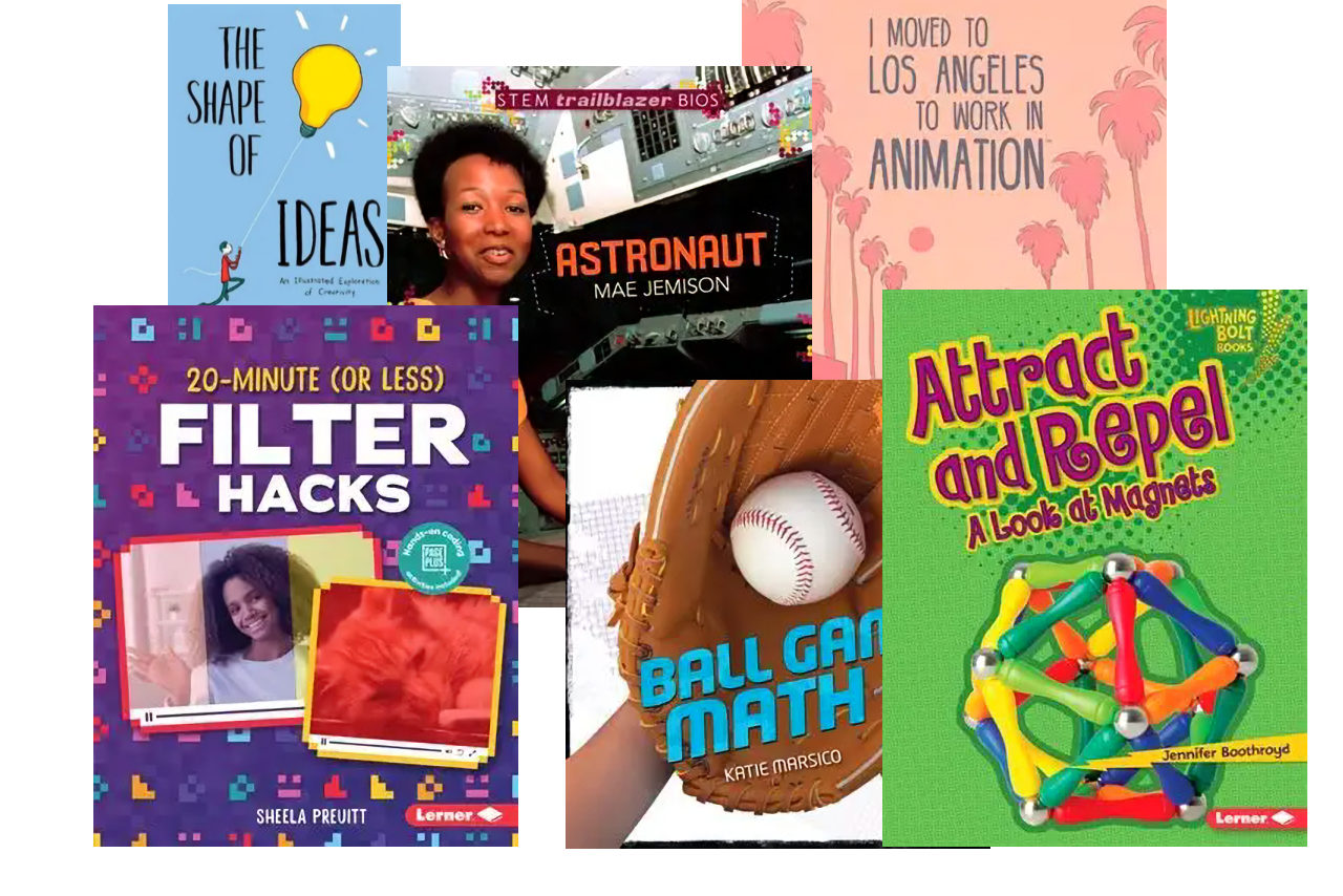 Covers of various STEM books for children